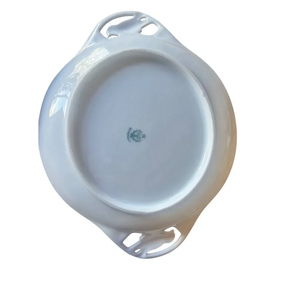 Reinhold Schlegelmilch Porcelain Plate Floral Bird Cut-Out Handles 8.5